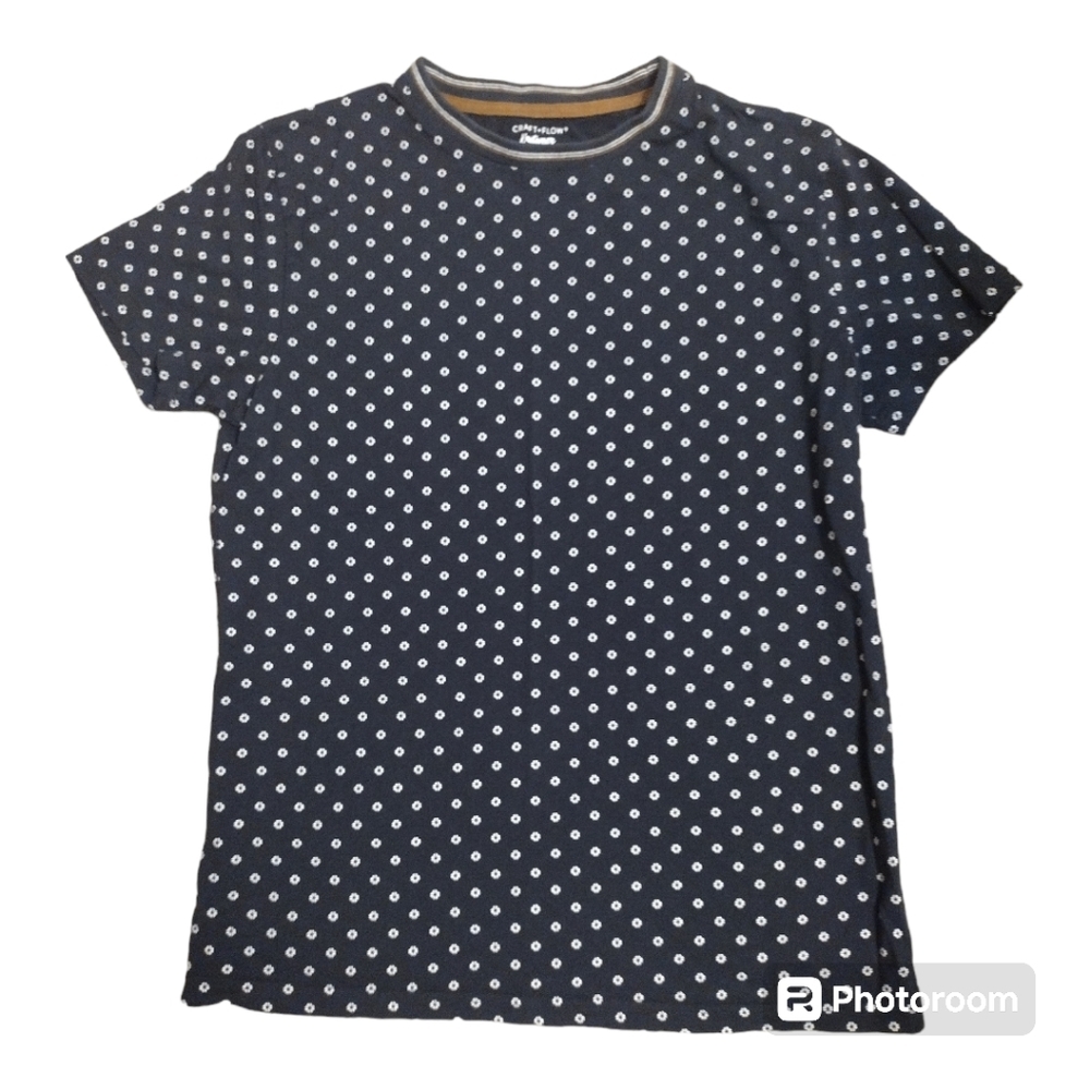 Craft + Flow Men’s Navy Floral Micro-Print Crew Neck T-Shirt - Size Medium